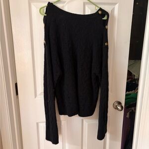 J. Crew Black Off-the-Shoulder Sweater with Gold Buttons